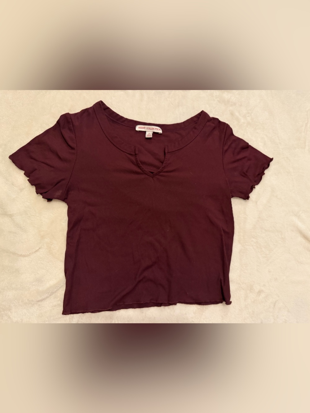 Heiny Collection Ribbed Short Sleeve Cropped Top — Burgundy Wine